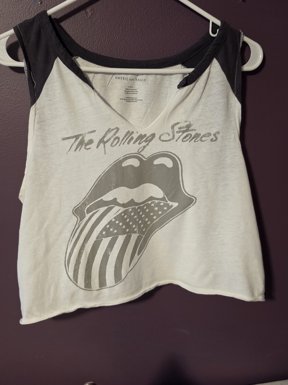 American Eagle Outfitters White and Black Rolling Stones Graphic Tank